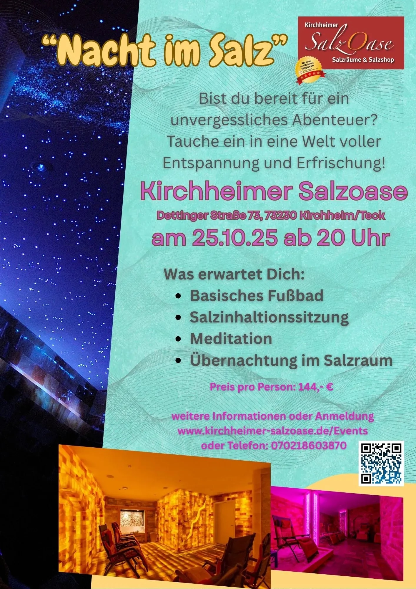 Nacht umgeben von Salzkristallen- Exlusiv. Unvergesslich. Magisch